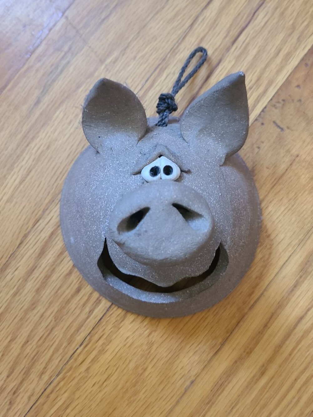 Terra Cotta Clay Pig Face Wall Hanging Signed 1990 MH Farmhouse Country Decor